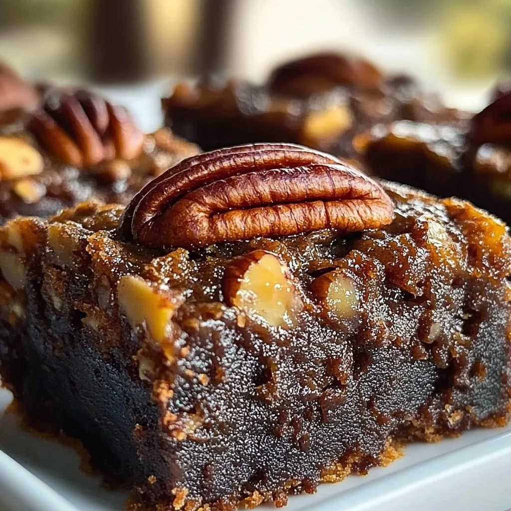 Delicious easy pecan pie brownies with chocolate and pecans