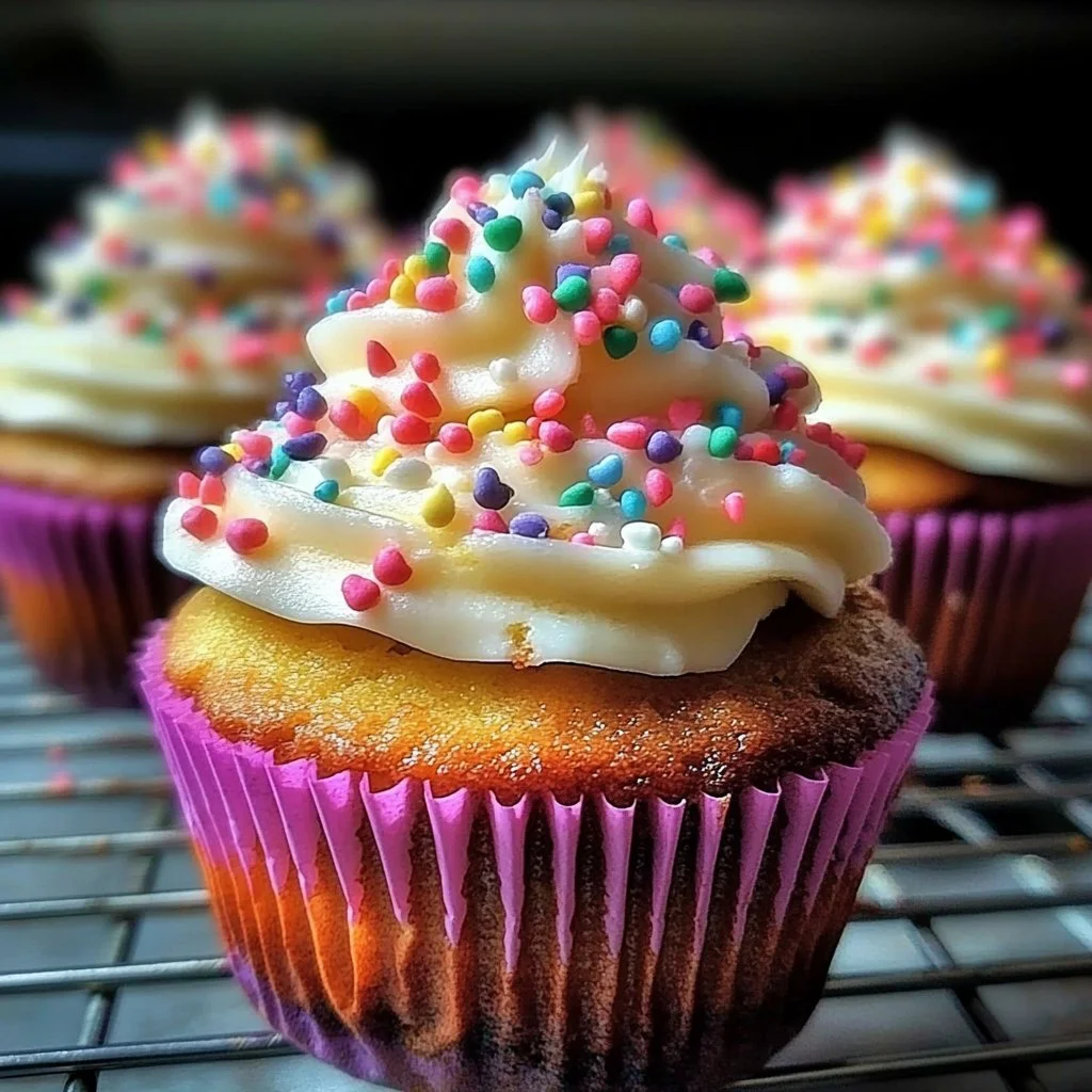 Easy Valentine's Day cupcakes decorated with hearts and sprinkles