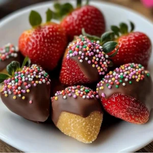 Chocolate dipped strawberries arranged for Valentine's Day treats