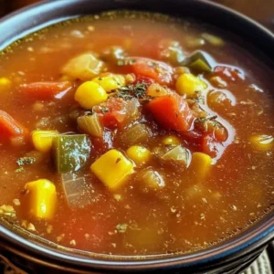 Bowl of easy vegetarian crockpot soup with fresh vegetables on a wooden table