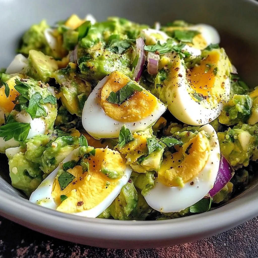 Egg Avocado Salad served in a bowl with fresh ingredients.