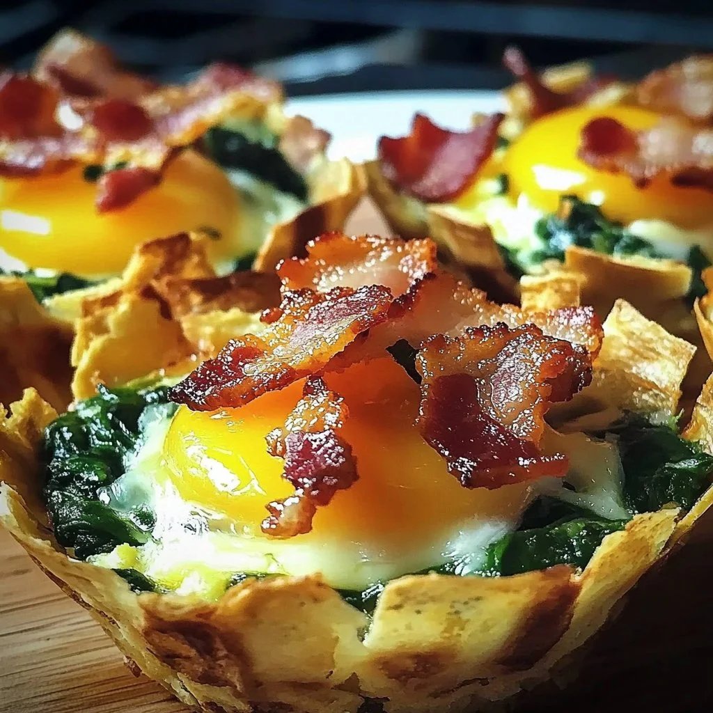 Egg bite cups filled with spinach and bacon, ideal for quick breakfast options