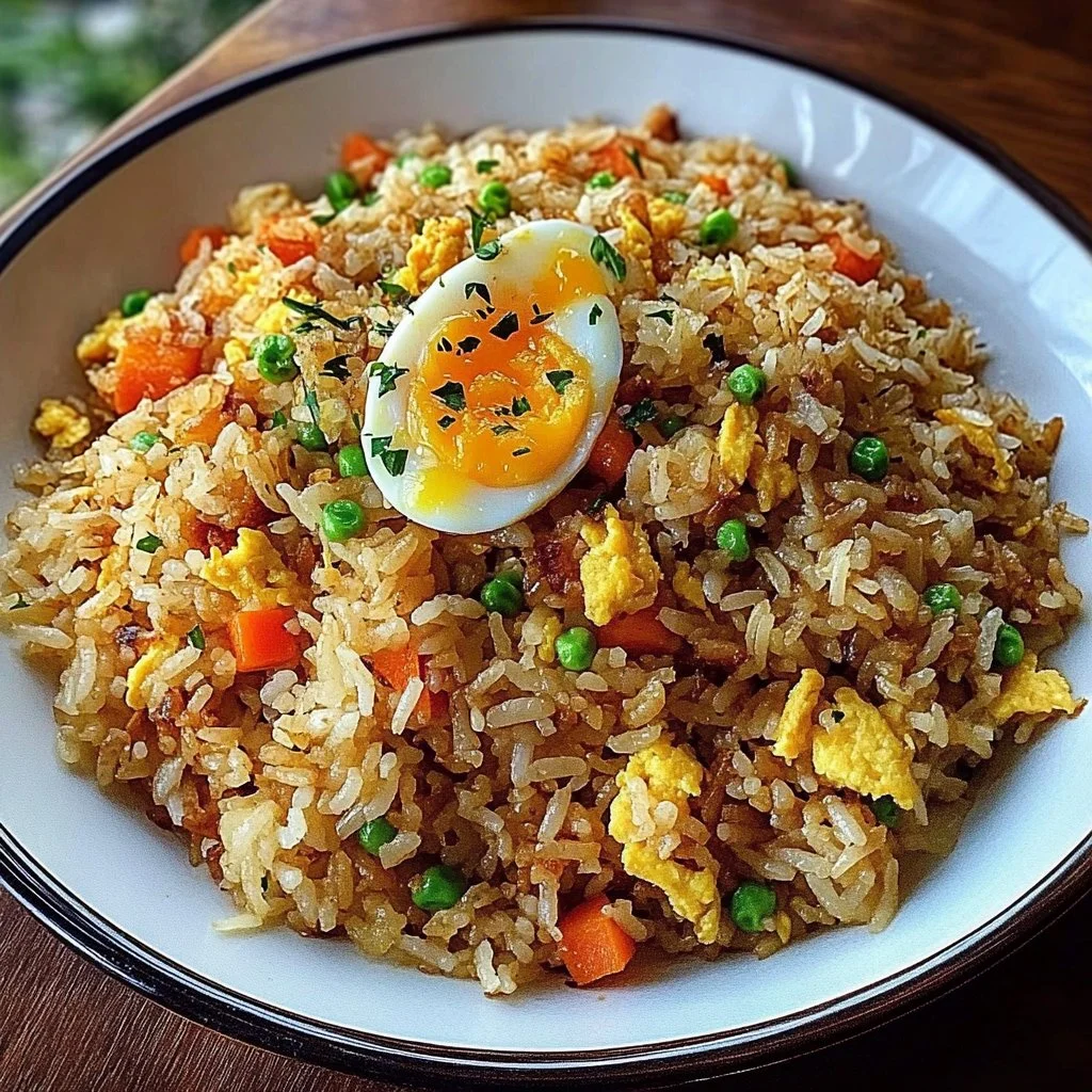 Delicious bowl of homemade Egg Fried Rice with colorful vegetables and eggs