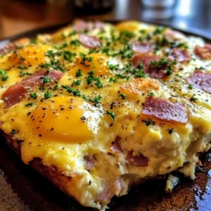 Delicious homemade Eggs Benedict Casserole ready to serve for brunch.