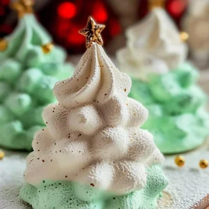 Decorative Festive Meringue Christmas Trees on a holiday dessert table.