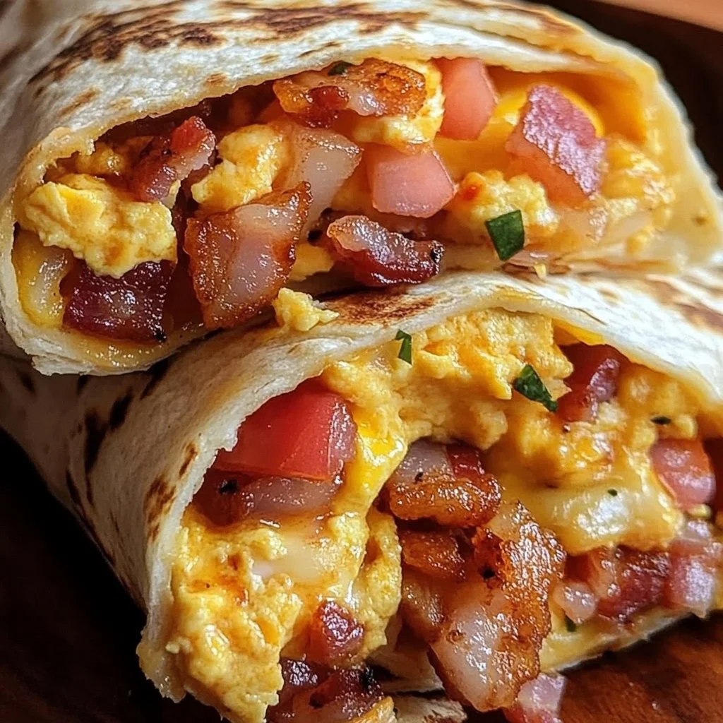 Fluffy Bacon & Egg Breakfast Burritos