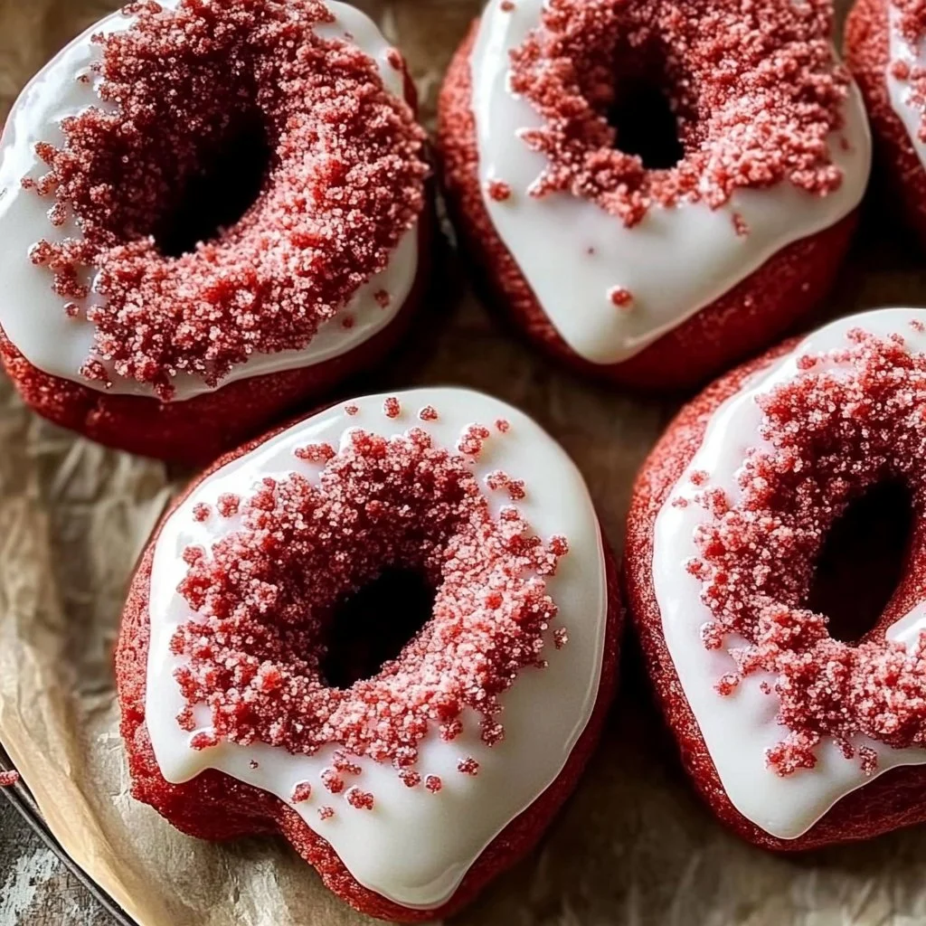 Fluffy Baked Red Velvet Donuts with Cream Cheese Glaze