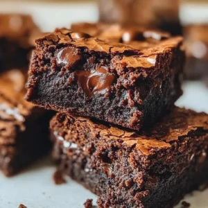 Delicious fudgy brownies topped with chocolate chips on a rustic wooden table