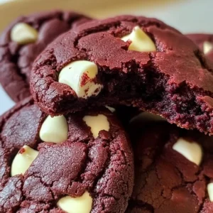 Fudgy red velvet cookies with cream cheese frosting on a plate