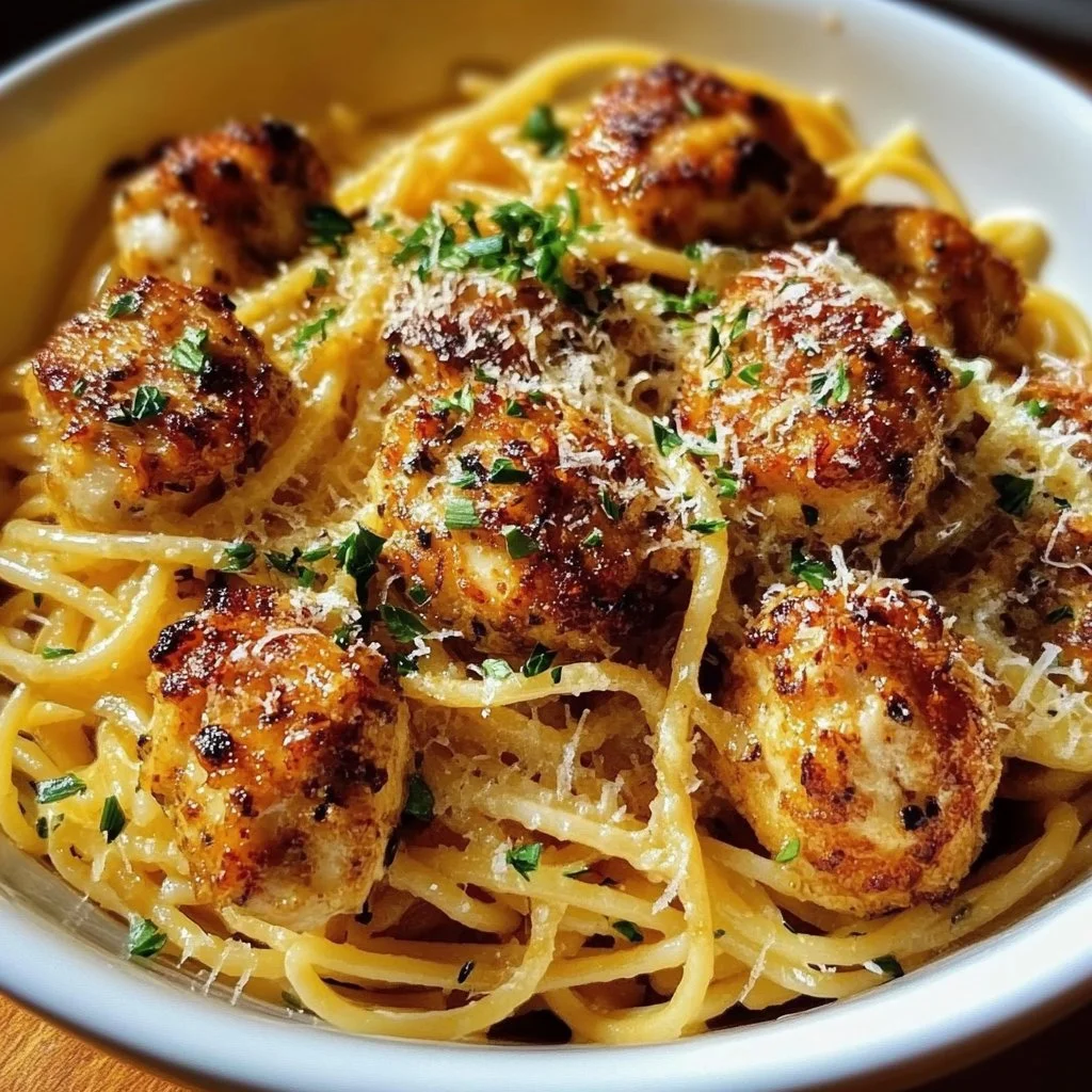 Garlic Butter Chicken Bites with Parmesan Pasta Bliss