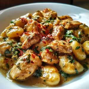 Delicious Garlic Chicken Gnocchi served in a bowl, garnished with parsley.