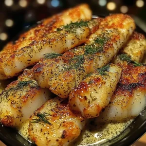 Garlic Herb Cod Strips served with Zesty Dill Ranch dressing
