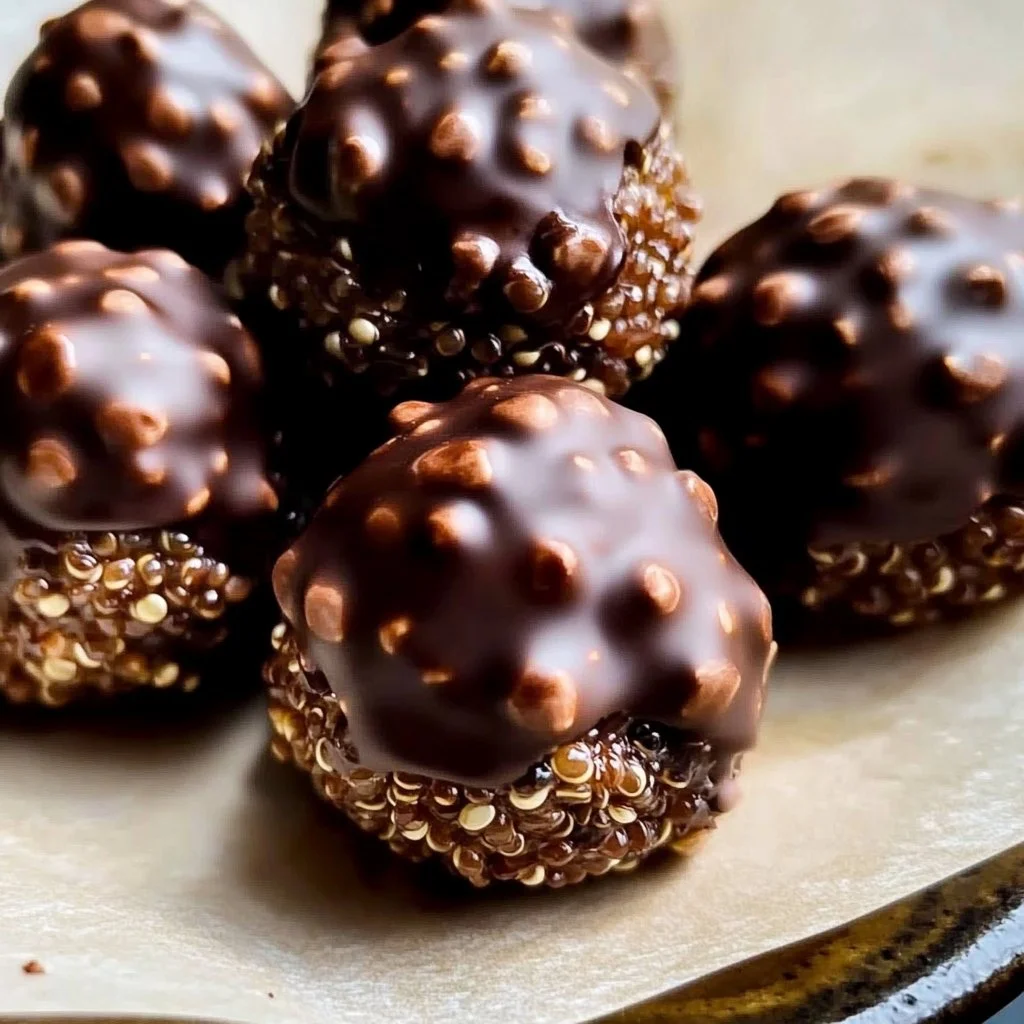 Gluten-free chocolate quinoa bites arranged on a plate for a healthy snack.