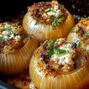 Delicious Greek stuffed onions with herbs and spices on a plate