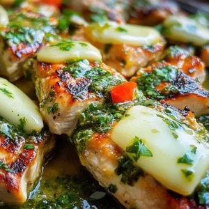 Grilled salsa verde chicken topped with pepper jack cheese on a plate