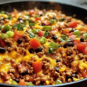Ground turkey taco skillet served with toppings in a colorful presentation