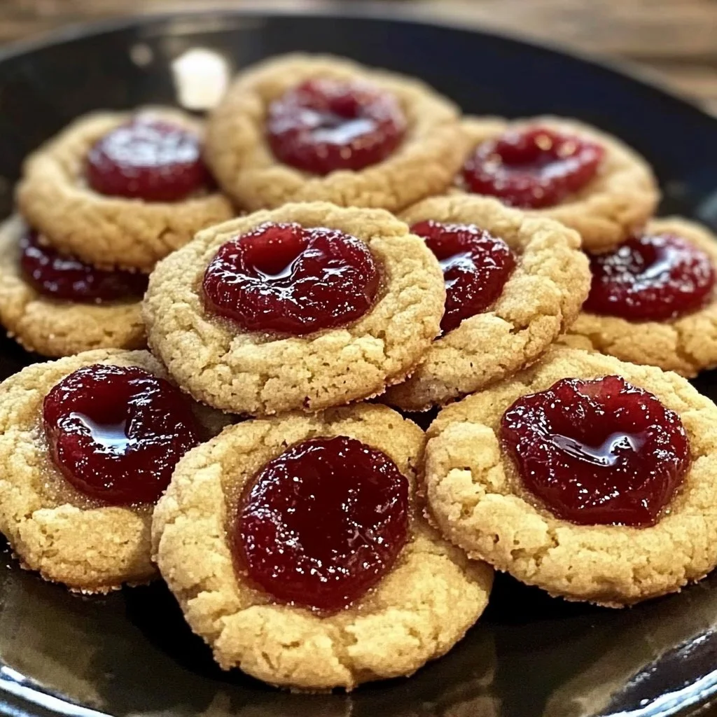 Heart jam thumbprint cookies on a plate, perfect for sharing sweet moments.