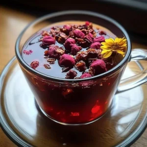A cozy cup of Homemade Valentine Tea with heart-shaped cookies.