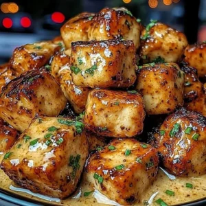Honey Mustard Chicken Cubes served on a plate with dipping sauce