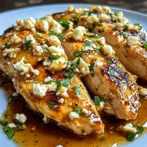 Hot Honey Feta Chicken served with fresh herbs and spices