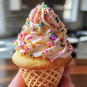 Delicious ice cream cone cupcakes topped with colorful frosting and sprinkles