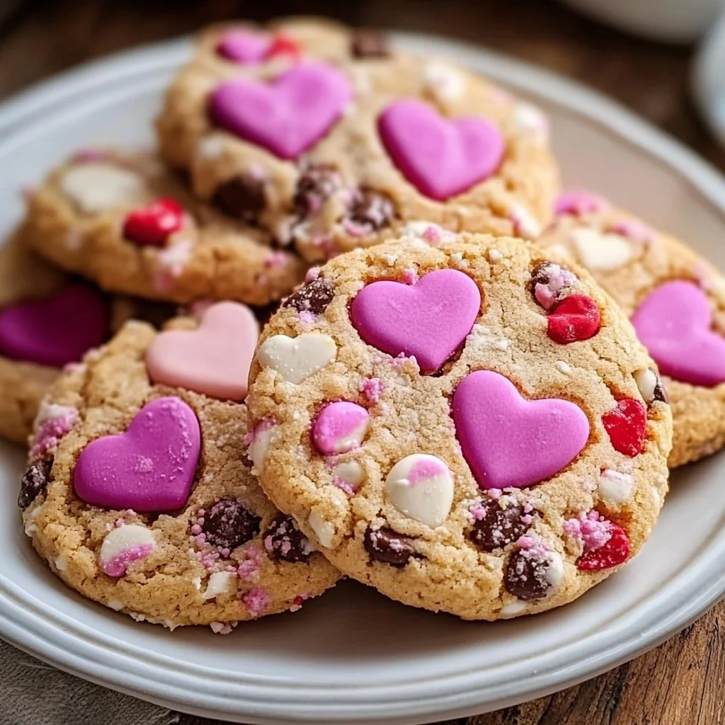 Irresistible Valentine's Day cookies decorated with hearts and sprinkles