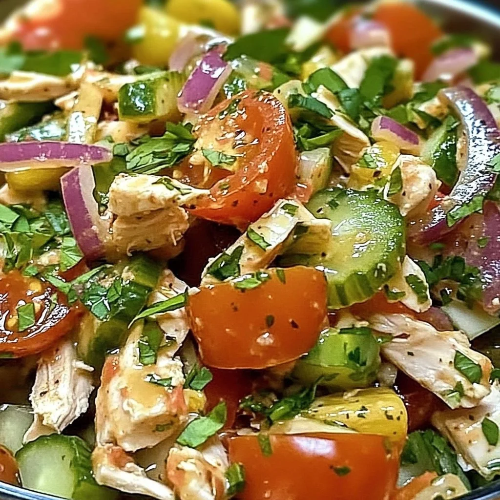 Delicious Italian Grinder Chicken Salad with fresh ingredients and vibrant flavors