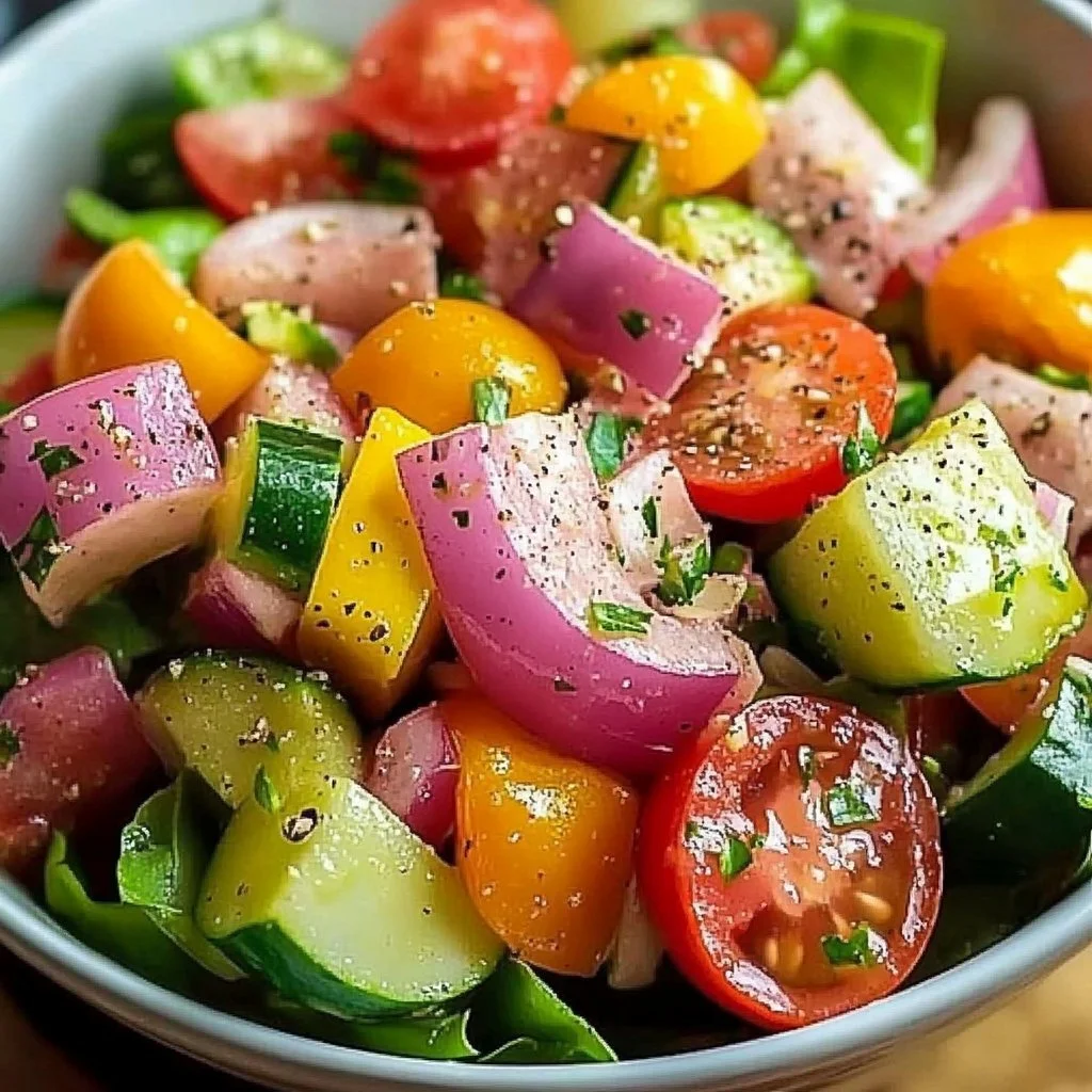 Colorful Italian Grinder Salad with fresh vegetables and herbs
