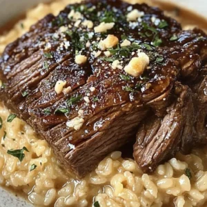 Delicious Italian Pot Roast served with creamy risotto, showcasing comforting flavors.