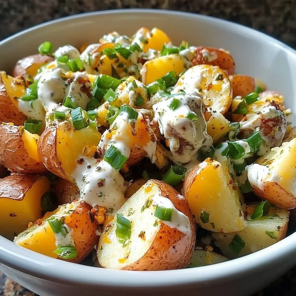 Delicious jalapeño popper potato salad with roasted potatoes and flavorful toppings