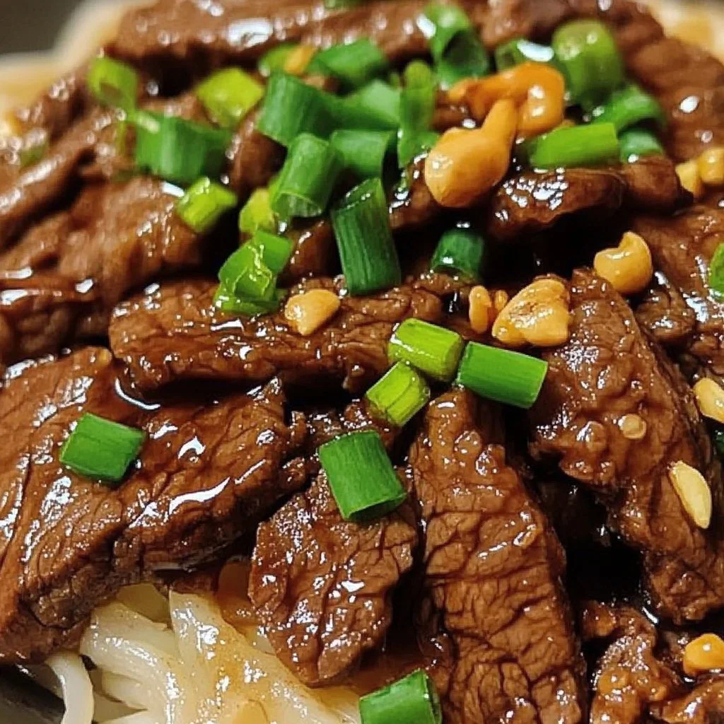 Delicious plate of Keto Mongolian Beef garnished with green onions