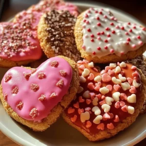 Colorful kids Valentine's cookies in heart shapes decorated with icing.