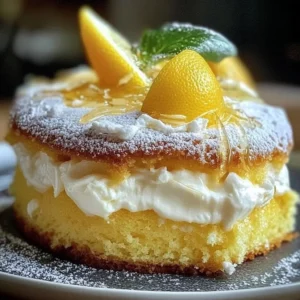 A slice of Limoncello Mascarpone Cake showcasing creamy layers and lemon zest decor.