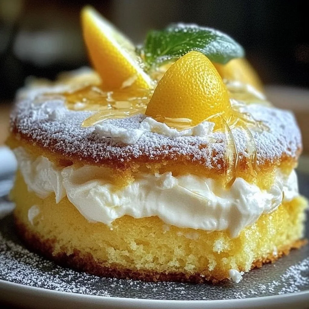 A slice of Limoncello Mascarpone Cake showcasing creamy layers and lemon zest decor.