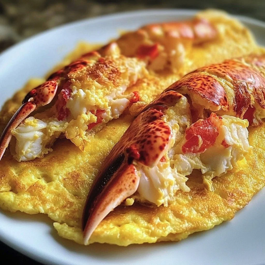 Delicious lobster omelette served with fresh herbs and garnish