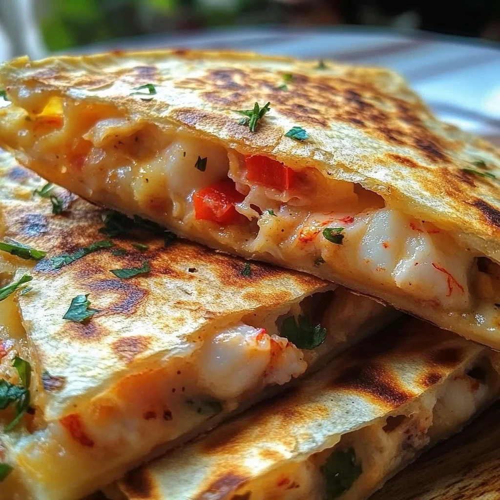 Delicious lobster quesadilla with melted cheese and fresh ingredients