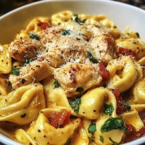 Delicious Marry Me Chicken Tortellini dish served with fresh herbs.