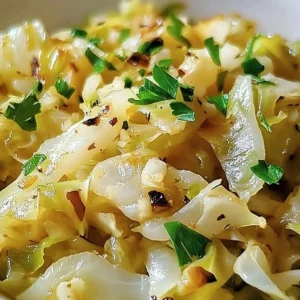 Plate of Marry Me Melting Cabbage garnished with herbs.
