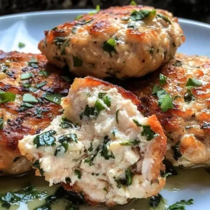 Mediterranean Chicken Patties garnished with fresh herbs and served on a plate.