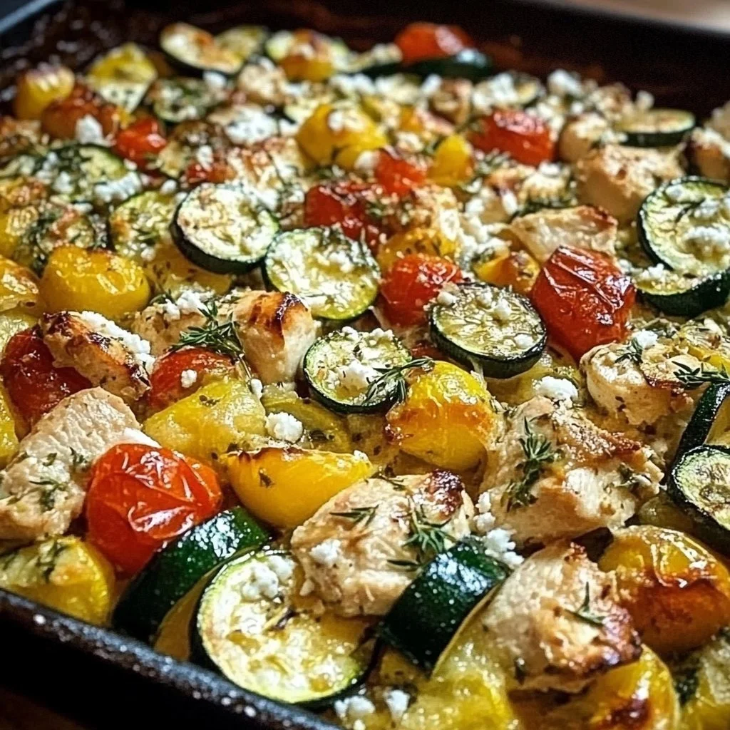 Delicious Mediterranean Chicken Zucchini Bake with fresh ingredients and vibrant colors.