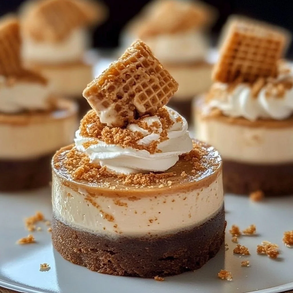 Mini Biscoff cheesecakes topped with Biscoff cookie crumble