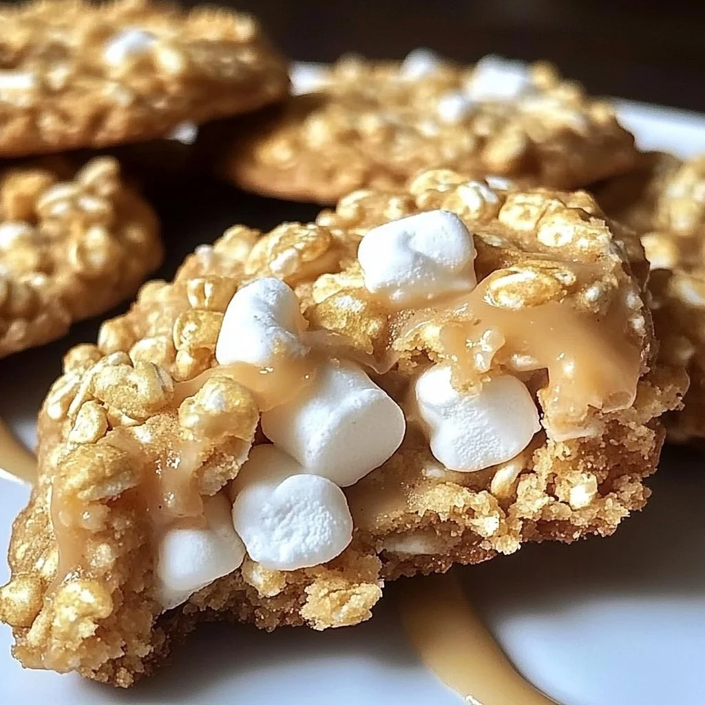No-bake marshmallow peanut butter cornflake cookies on a plate