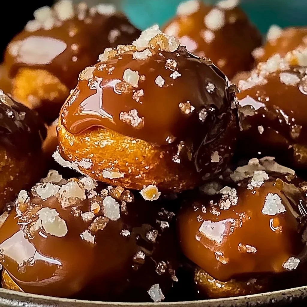 Delicious no-bake salted caramel pretzel bites arranged on a plate