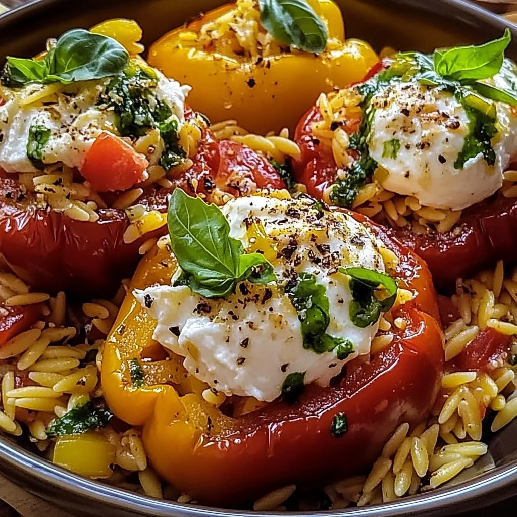 Orzo-Stuffed Peppers Topped with Burrata