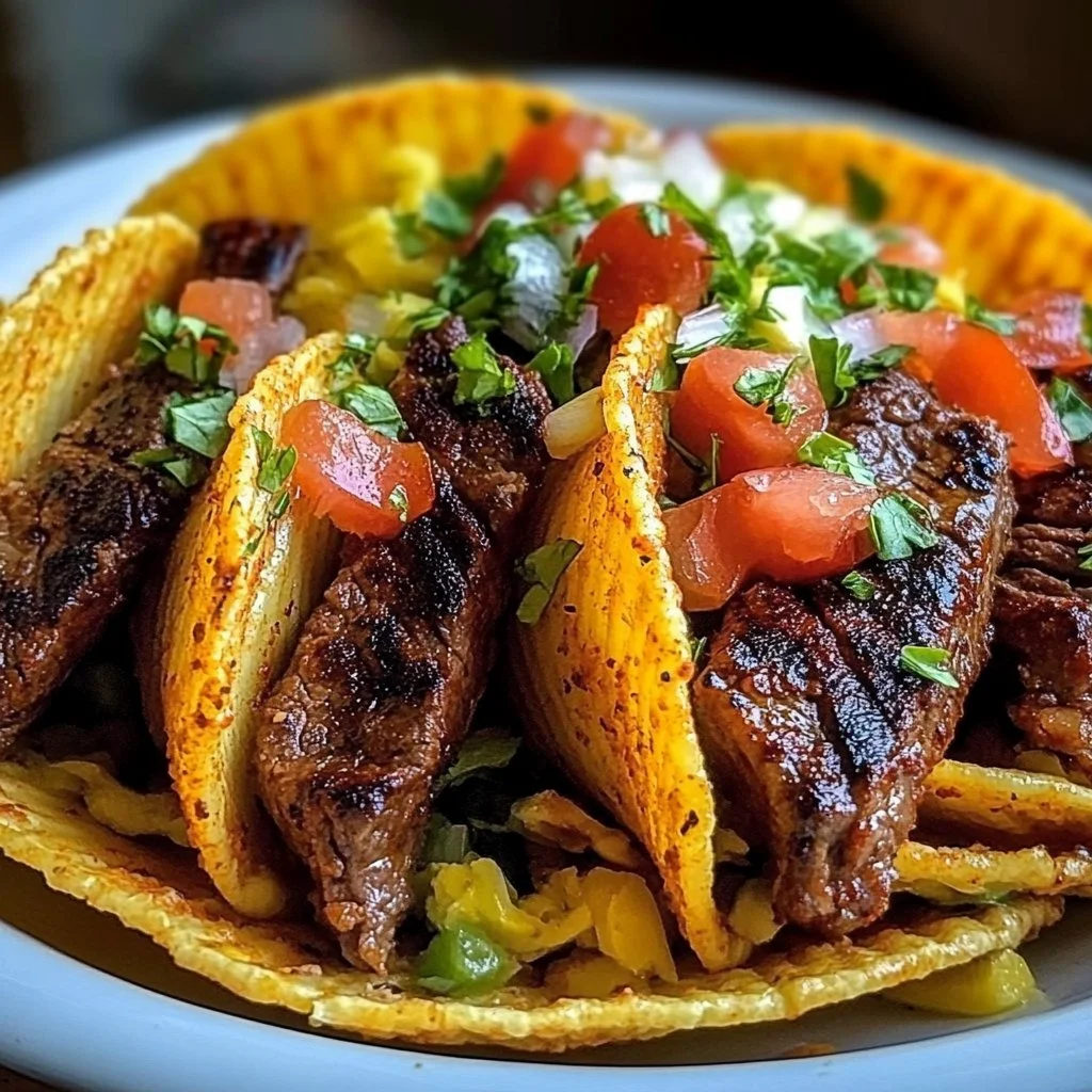 Paprika steak shells served with fresh vegetables on a plate