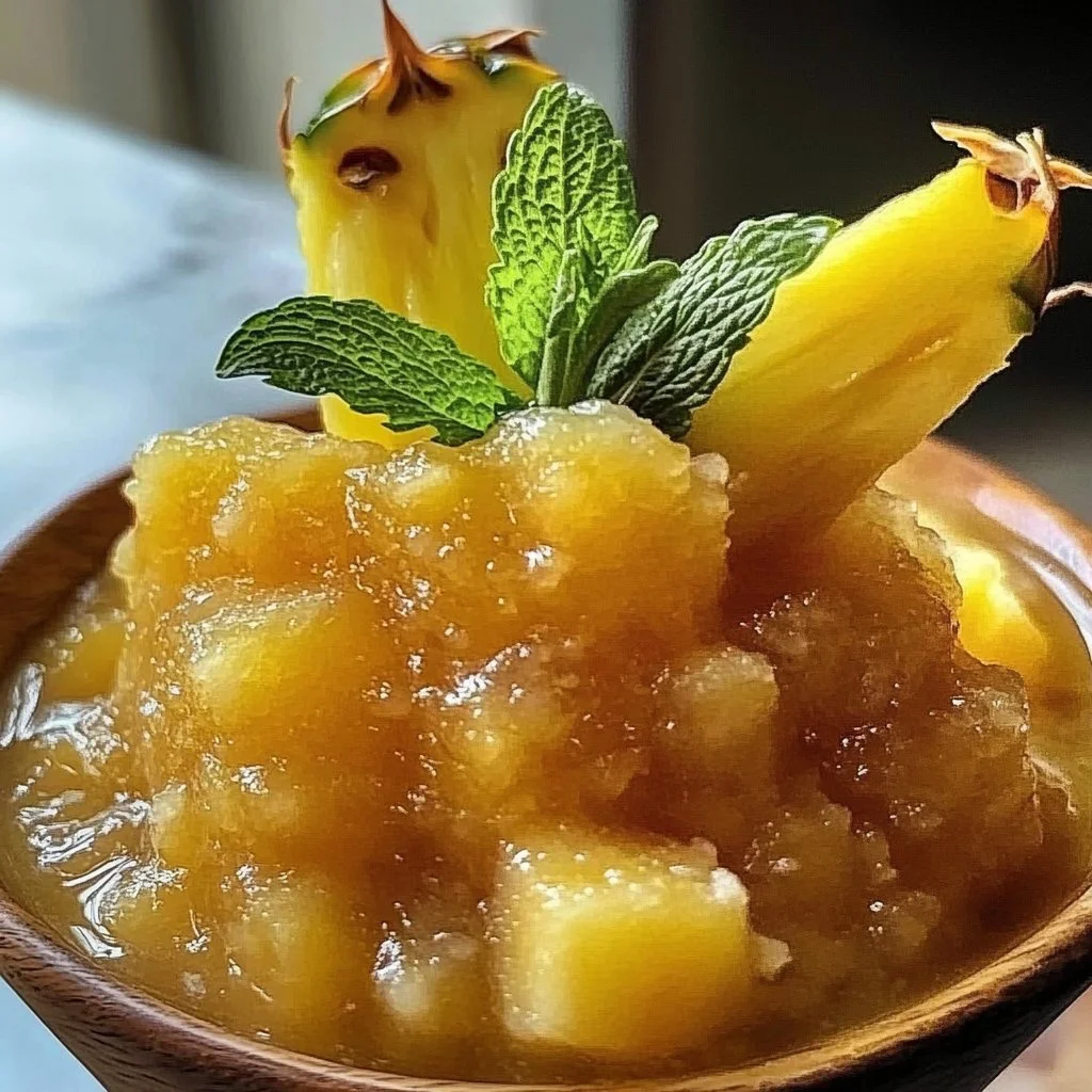 Refreshing Pineapple Rum Slush served in a glass with tropical garnish