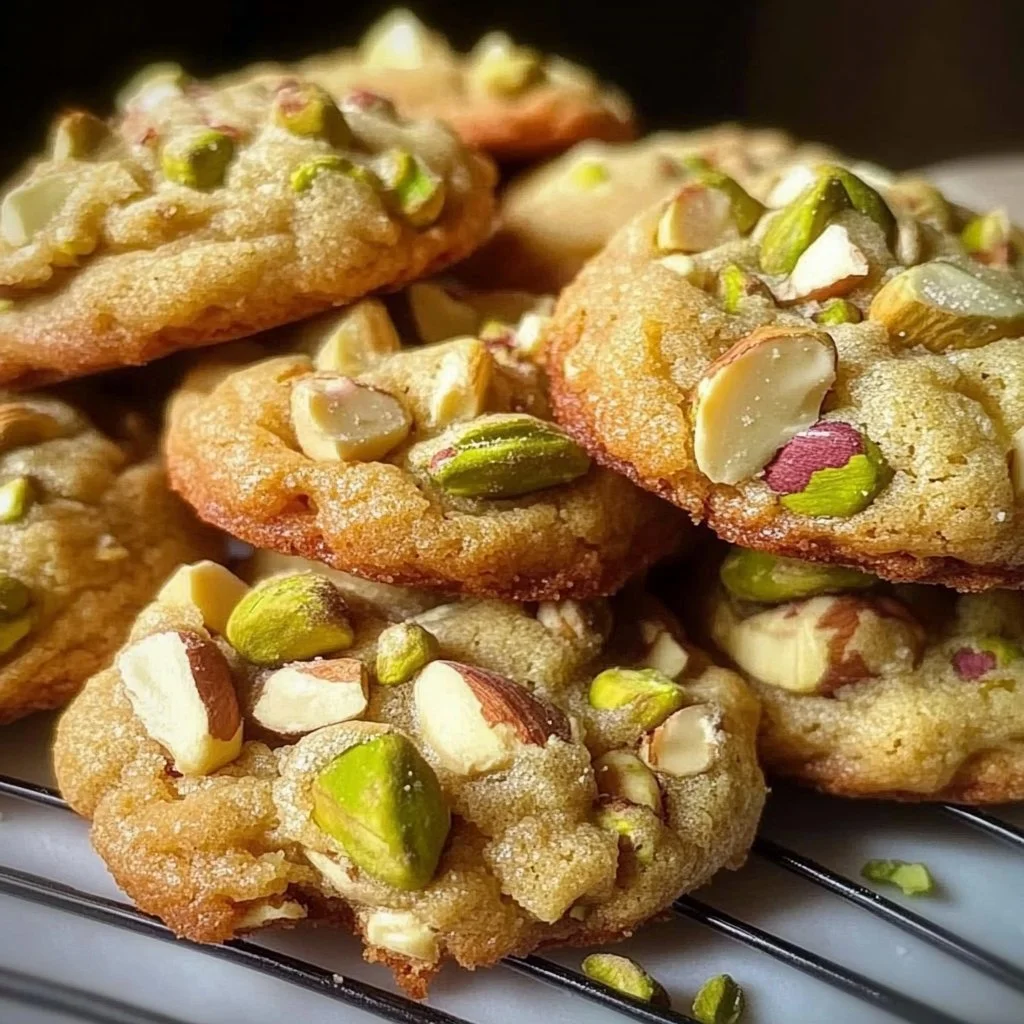 Delicious pistachio pudding cookies on a plate with festive sprinkles