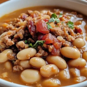 Bowl of flavorful Pork Beans with herbs and spices for a comforting dish