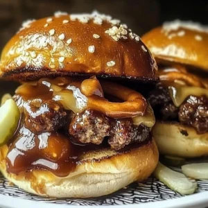 Delicious Pretzel Cowboy Sliders served on a wooden platter