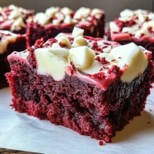 Delicious red velvet cookie bars topped with cream cheese frosting